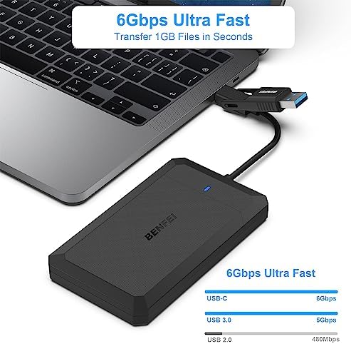 BENFEI Boîtier Externe 2,5" USB |2 Gen 1 5Gbps SSD et HDD, boîtier USB C/A 2 en 1 sans Outil, pour Stockage Portable des